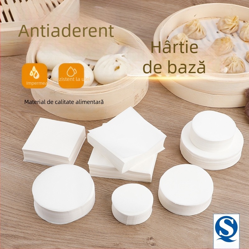 Hârtie de aburi cu ulei de silicon, de unică folosință, antiaderentă; folie pentru gătit la abur, rotundă sau pătrată, pentru chifle și pâine