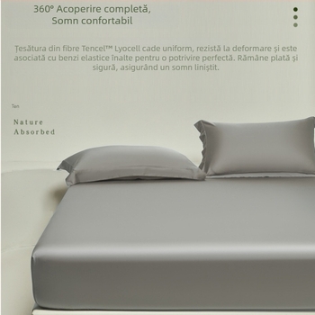 Fitted sheet Lyocell Tencel, 100S, A-grade pentru copii, catifelat și răcoros vara, culoare solidă, pentru pat de 1,5 m