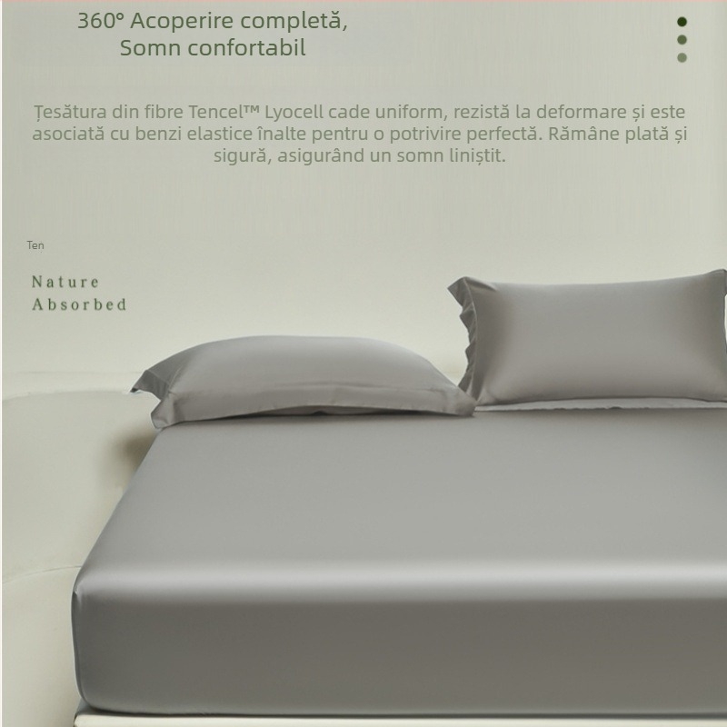 Fitted sheet Lyocell Tencel, 100S, A-grade pentru copii, catifelat și răcoros vara, culoare solidă, pentru pat de 1,5 m