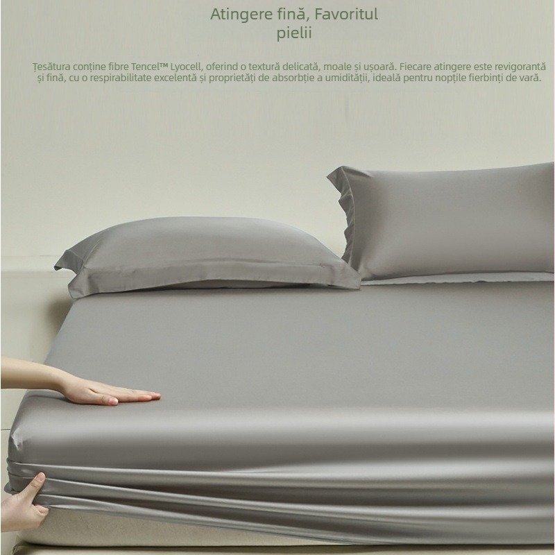 Fitted sheet Lyocell Tencel, 100S, A-grade pentru copii, catifelat și răcoros vara, culoare solidă, pentru pat de 1,5 m