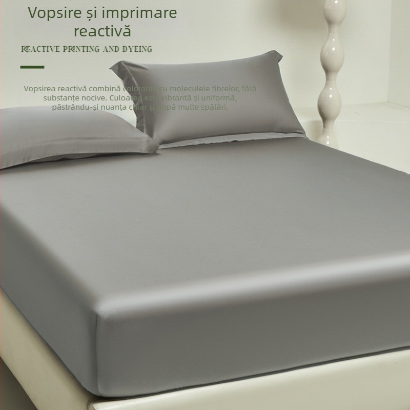 Fitted sheet Lyocell Tencel, 100S, A-grade pentru copii, catifelat și răcoros vara, culoare solidă, pentru pat de 1,5 m
