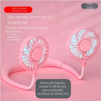 Ventilator portabil pentru gât, cu încărcare USB, autonomie lungă a bateriei, răcire silențioasă, a treia generație