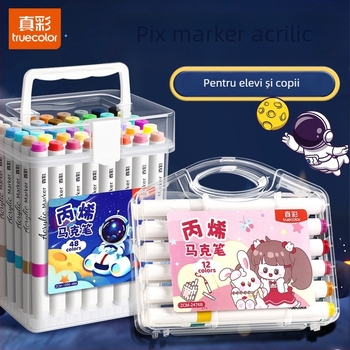 Marker True Color pentru desen, marker de acuarelă sigur pentru grădiniță, culori opace și pensulă acrilică suprapozabilă