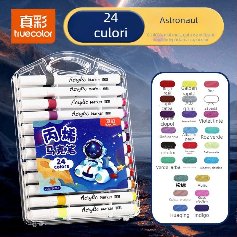 Marker True Color pentru desen, marker de acuarelă sigur pentru grădiniță, culori opace și pensulă acrilică suprapozabilă