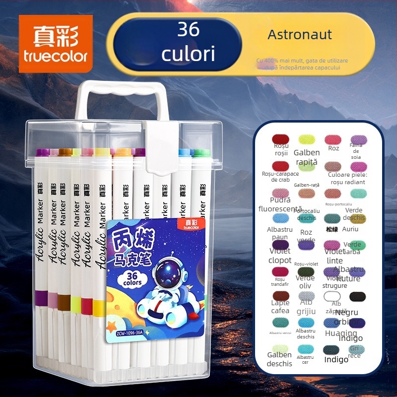 Marker True Color pentru desen, marker de acuarelă sigur pentru grădiniță, culori opace și pensulă acrilică suprapozabilă