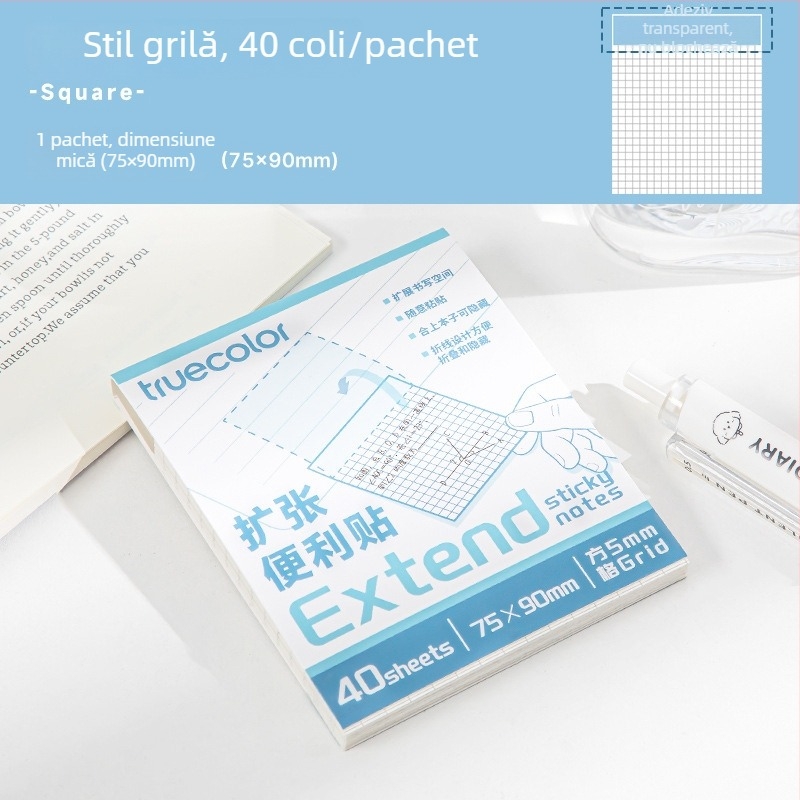 True Color note adezive extensibile, transparente și pliabile, pentru studenți – transparente, care nu acoperă textul, ideale pentru notițe și corectarea greșelilor