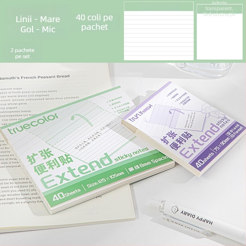 True Color note adezive extensibile, transparente și pliabile, pentru studenți – transparente, care nu acoperă textul, ideale pentru notițe și corectarea greșelilor