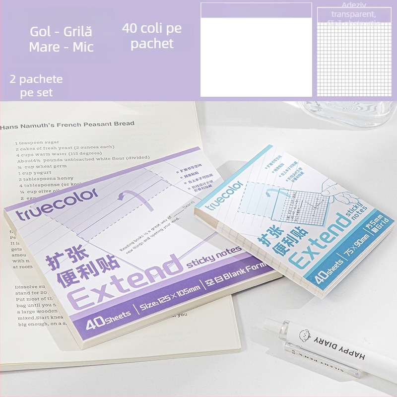 True Color note adezive extensibile, transparente și pliabile, pentru studenți – transparente, care nu acoperă textul, ideale pentru notițe și corectarea greșelilor