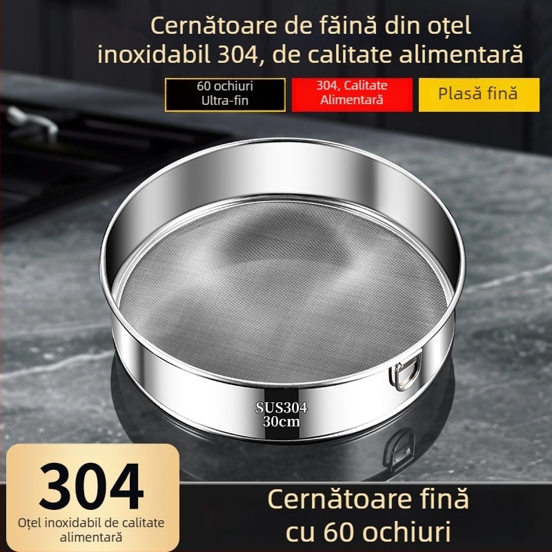 Sită din oțel inoxidabil pentru făină, cu plasă fină, sită de bucătărie pentru coacere și filtrare.