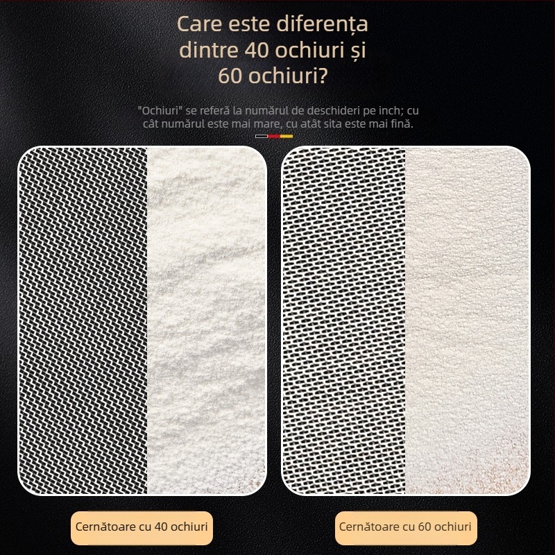 Sită din oțel inoxidabil pentru făină, cu plasă fină, sită de bucătărie pentru coacere și filtrare.
