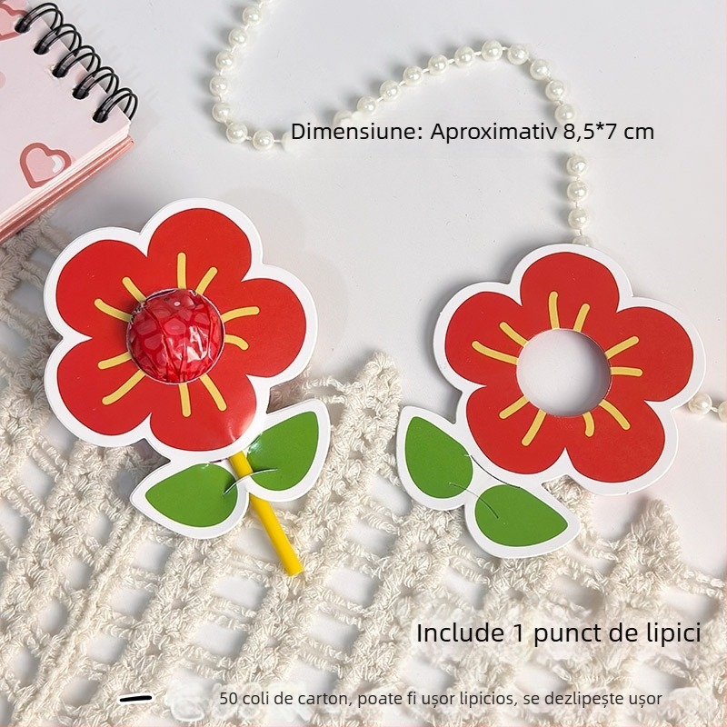 Carte de bomboană pe bețișor cu decor floral din hârtie – recuzită drăguță pentru recompensă în grădiniță