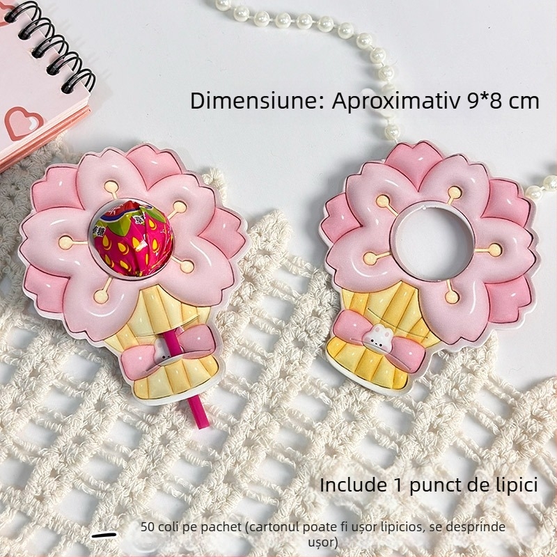 Carte de bomboană pe bețișor cu decor floral din hârtie – recuzită drăguță pentru recompensă în grădiniță