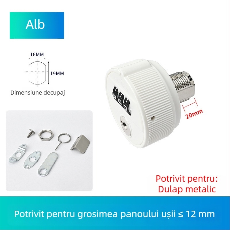 Lacăt mecanic cu parolă și cheie pentru dulap de fișiere, cu uși duble, sertar extins