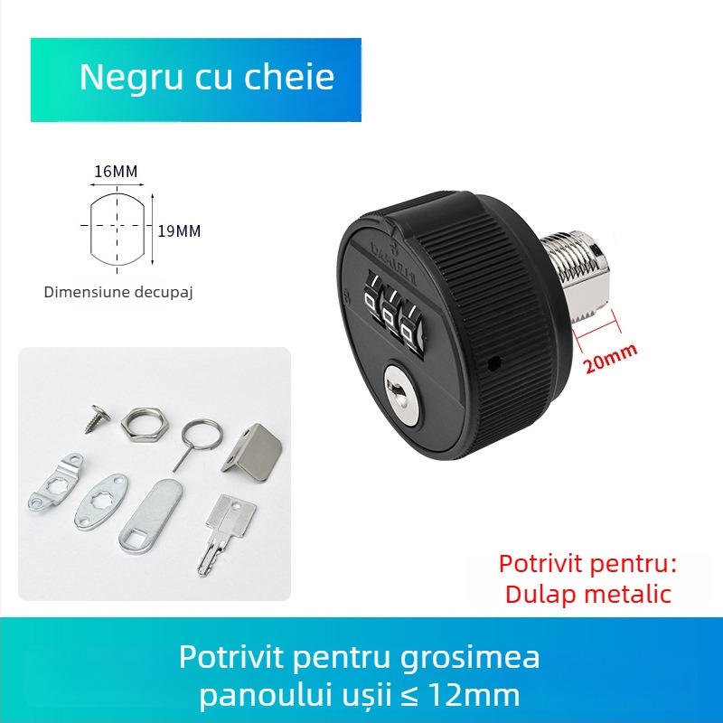 Lacăt mecanic cu parolă și cheie pentru dulap de fișiere, cu uși duble, sertar extins