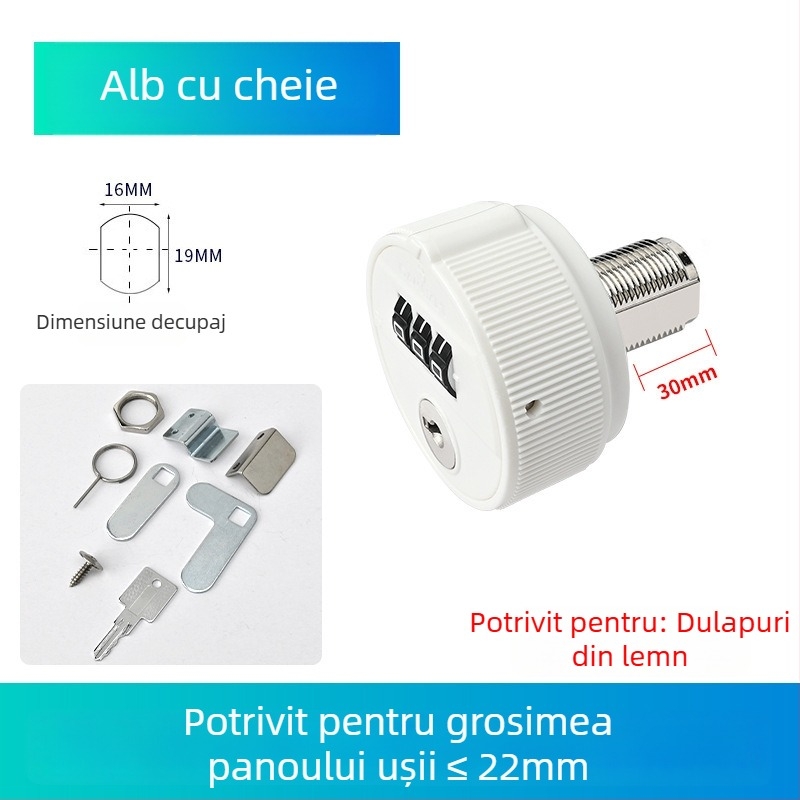 Lacăt mecanic cu parolă și cheie pentru dulap de fișiere, cu uși duble, sertar extins