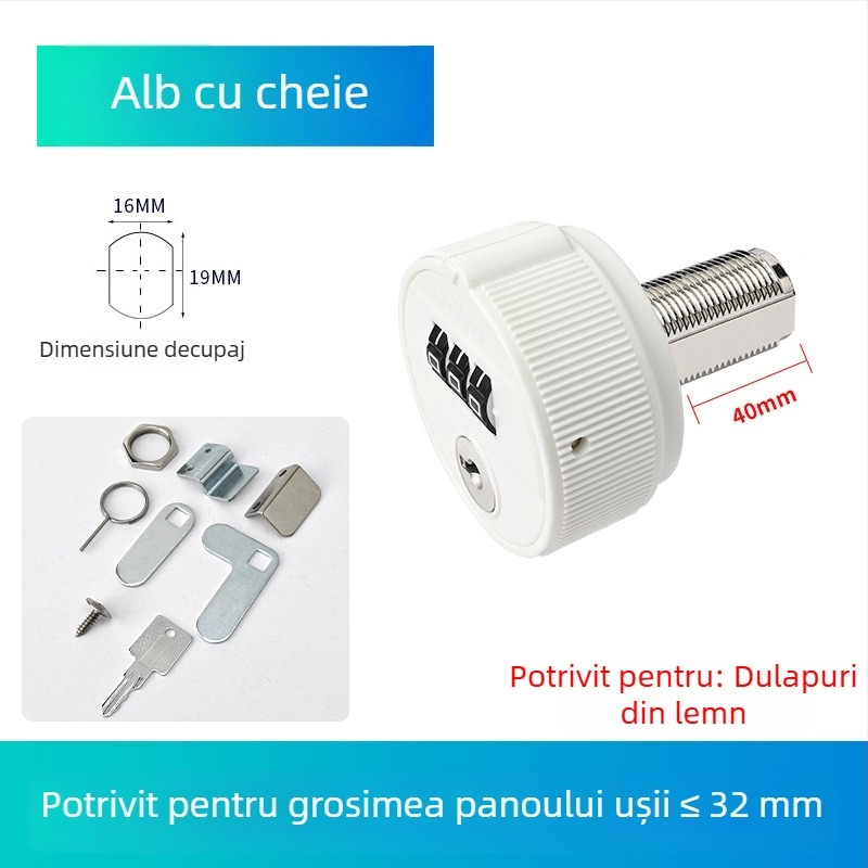 Lacăt mecanic cu parolă și cheie pentru dulap de fișiere, cu uși duble, sertar extins