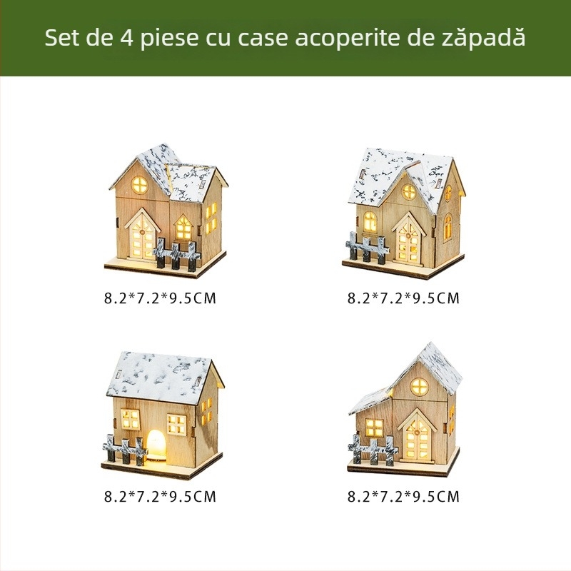 Ornament de Crăciun din rășină, căsuță luminoasă pentru brad, peisaj miniatural