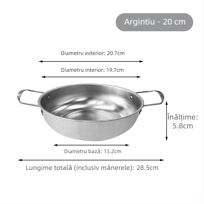 Oală pentru tăiței instant Koreene, oțel inoxidabil, auriu, cu două mânere, fund plat, oală mică pentru gătit în casă