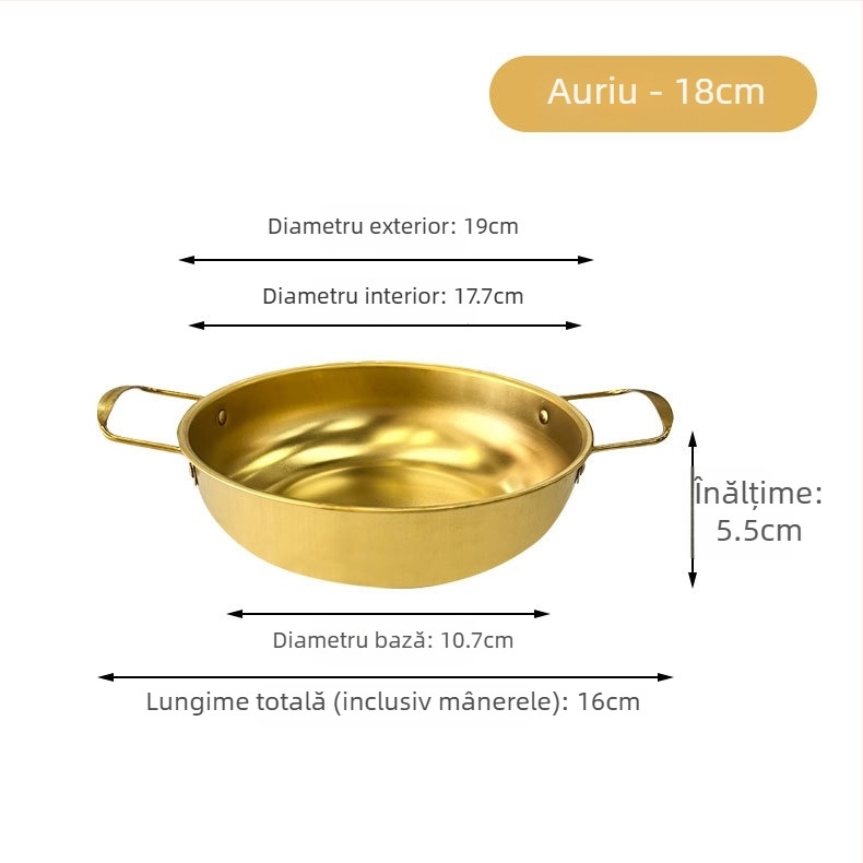 Oală pentru tăiței instant Koreene, oțel inoxidabil, auriu, cu două mânere, fund plat, oală mică pentru gătit în casă