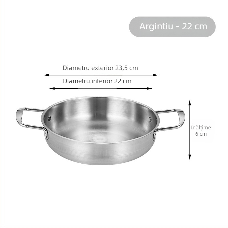 Oală pentru tăiței instant Koreene, oțel inoxidabil, auriu, cu două mânere, fund plat, oală mică pentru gătit în casă