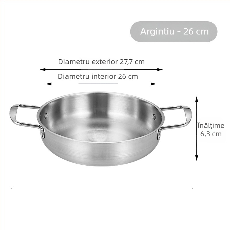 Oală pentru tăiței instant Koreene, oțel inoxidabil, auriu, cu două mânere, fund plat, oală mică pentru gătit în casă