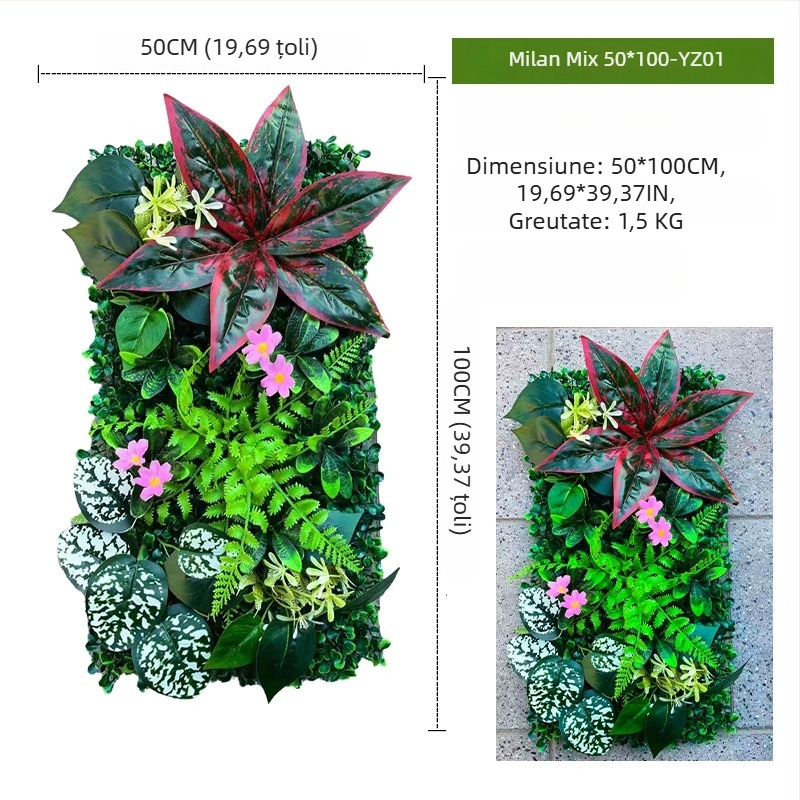 Panou decorativ cu plante artificiale, 50×100 cm, fundal pentru intrarea în mall