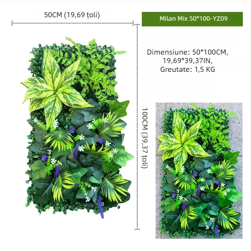 Panou decorativ cu plante artificiale, 50×100 cm, fundal pentru intrarea în mall