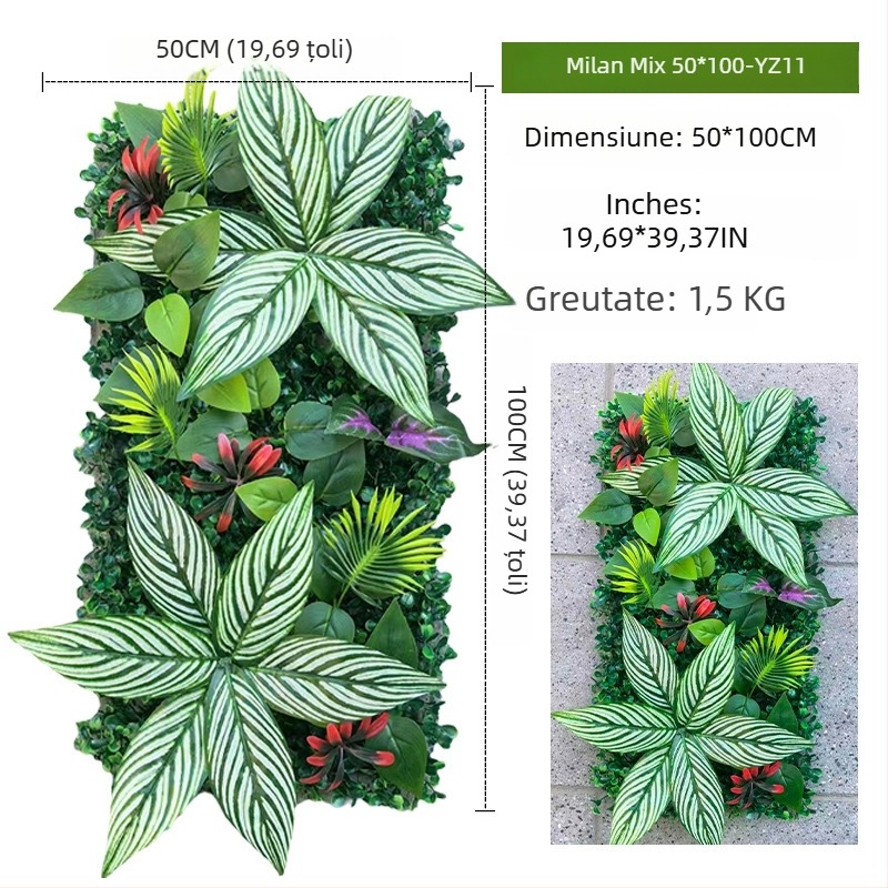 Panou decorativ cu plante artificiale, 50×100 cm, fundal pentru intrarea în mall