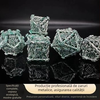 Set de zaruri metalice pentru RPG de masă cu motiv de trandafir decupat