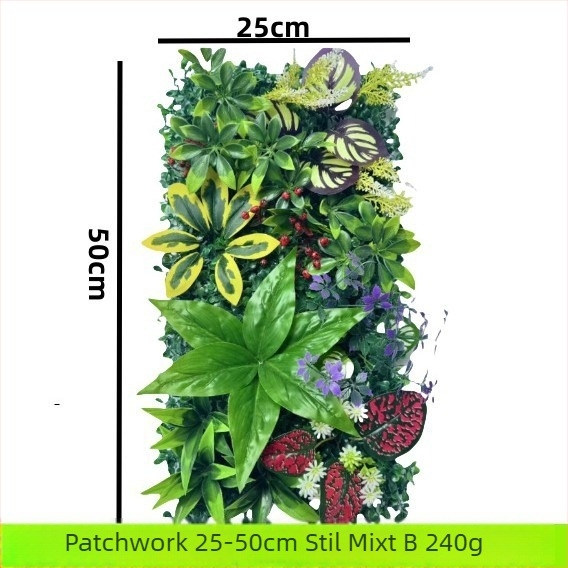 Perete decorativ din plante artificiale cu eucalipt și iarbă artificială