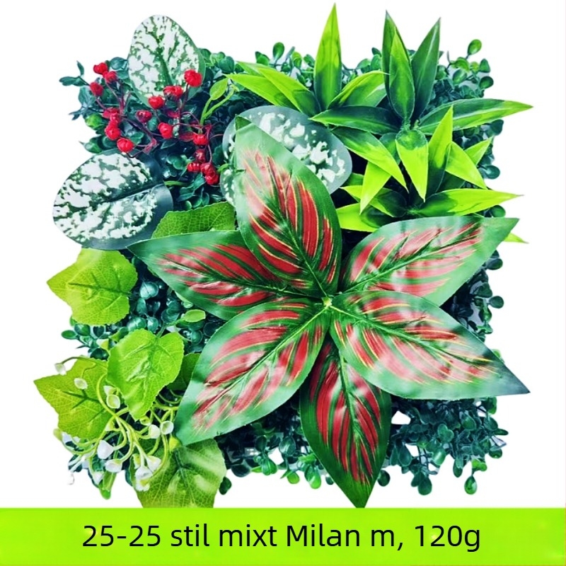 Perete decorativ din plante artificiale cu eucalipt și iarbă artificială