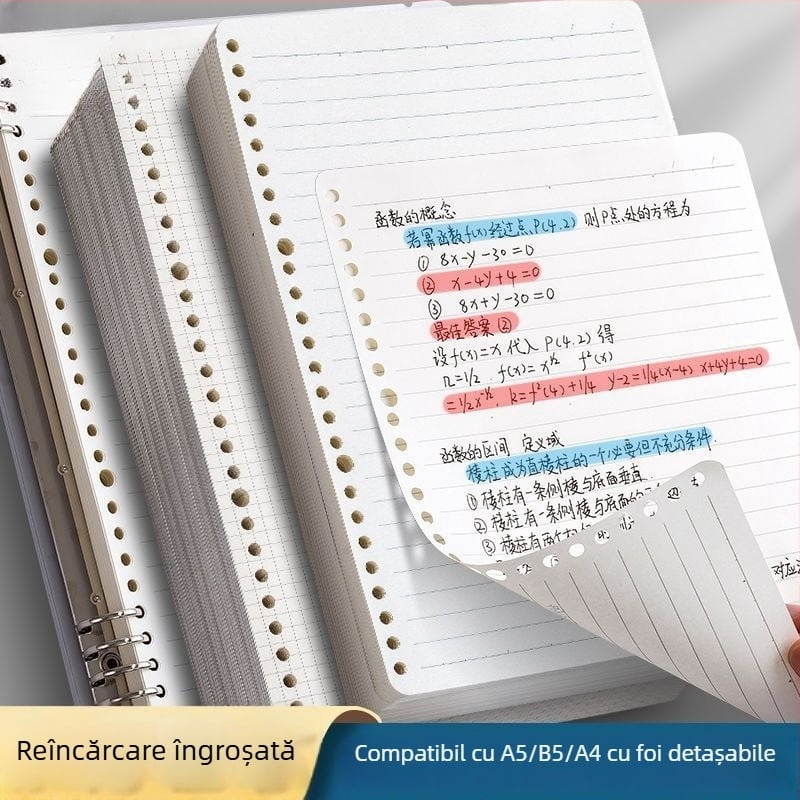 Caiet B5 cu foi detașabile și inserții, caiet A4 cu pagini pătrate, gros pentru școală și birou