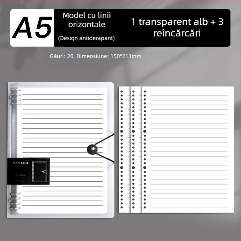 Caiet B5 cu foi detașabile și inserții, caiet A4 cu pagini pătrate, gros pentru școală și birou