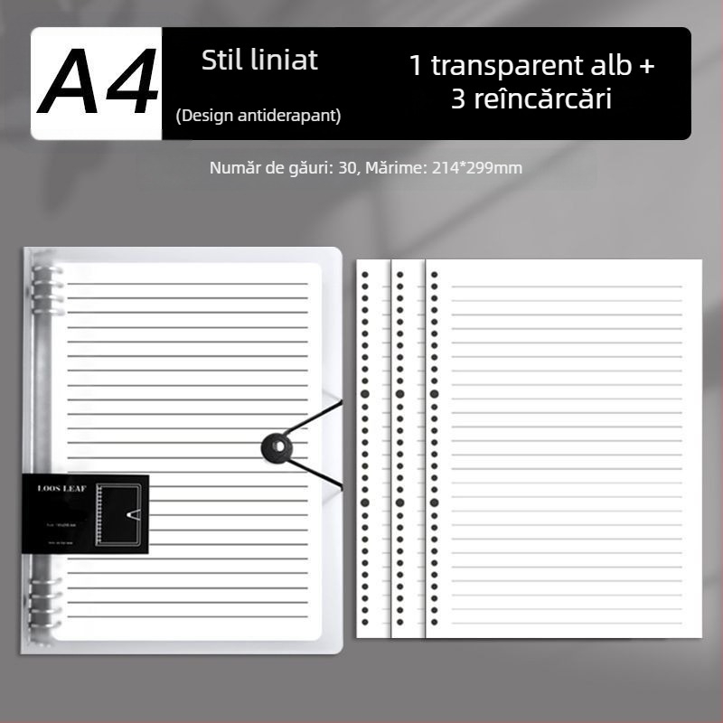 Caiet B5 cu foi detașabile și inserții, caiet A4 cu pagini pătrate, gros pentru școală și birou
