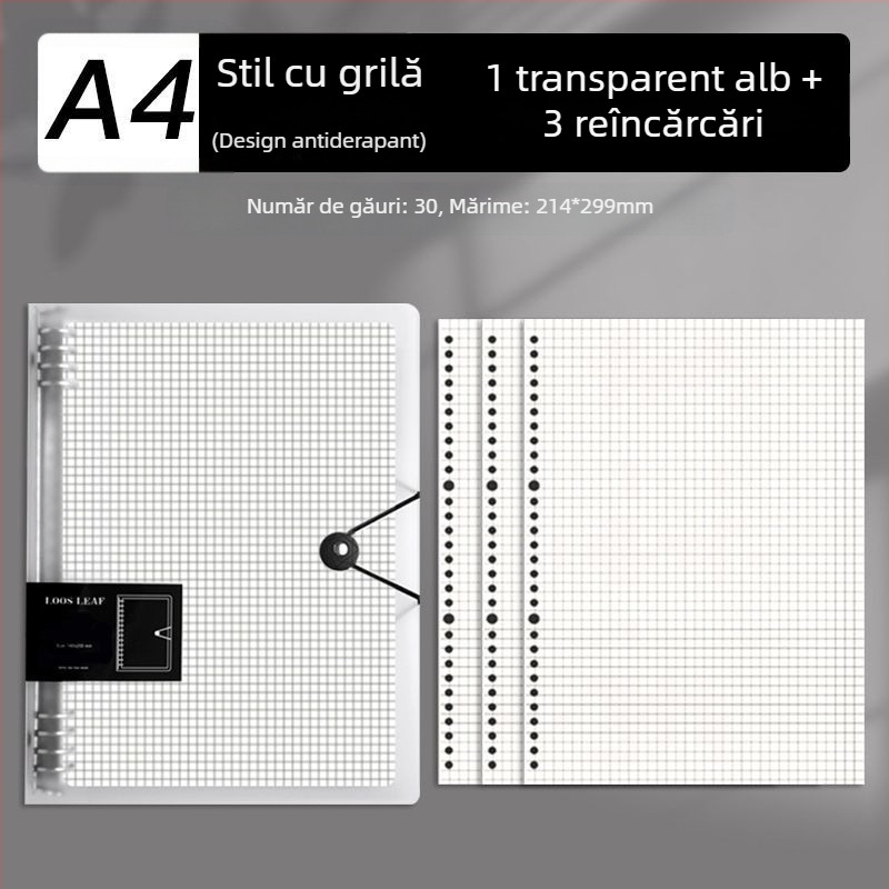Caiet B5 cu foi detașabile și inserții, caiet A4 cu pagini pătrate, gros pentru școală și birou