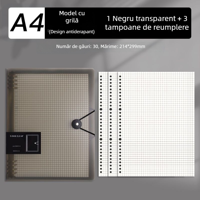 Caiet B5 cu foi detașabile și inserții, caiet A4 cu pagini pătrate, gros pentru școală și birou