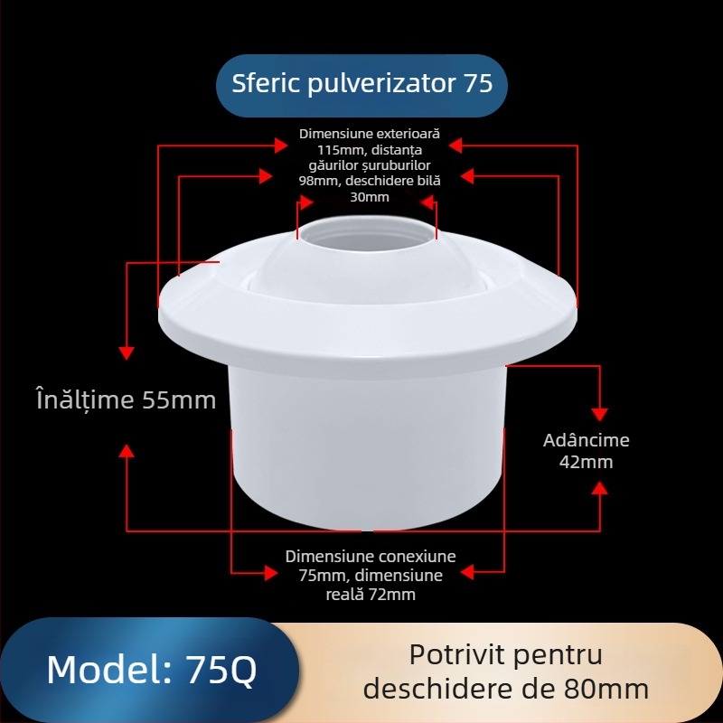 Orificiu de aer ABS sferic pentru aer condiționat central, cu ventil reglabil