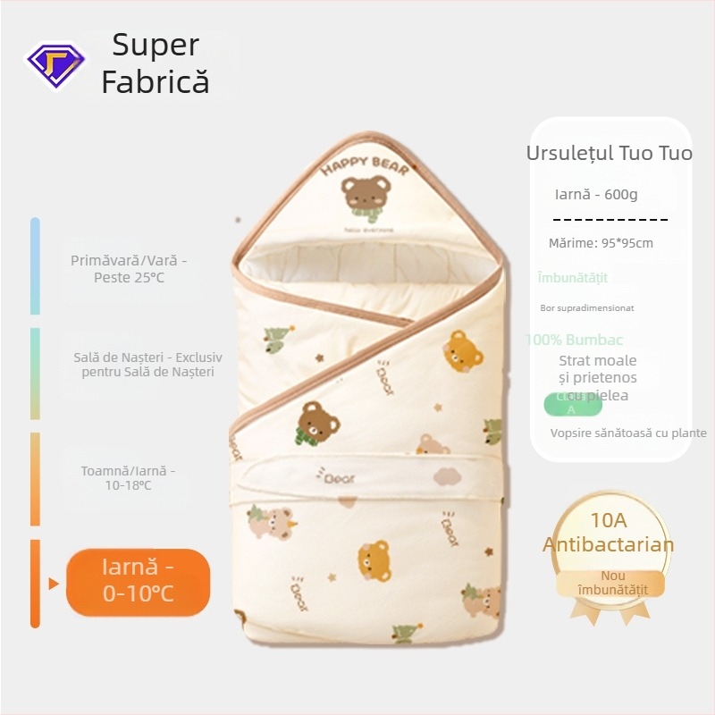 Cuvertură pentru înfășat nou-născut din 100% bumbac, Clasa A pentru îngrijire mamă-beb, primăvară-toamnă, anti-trezire