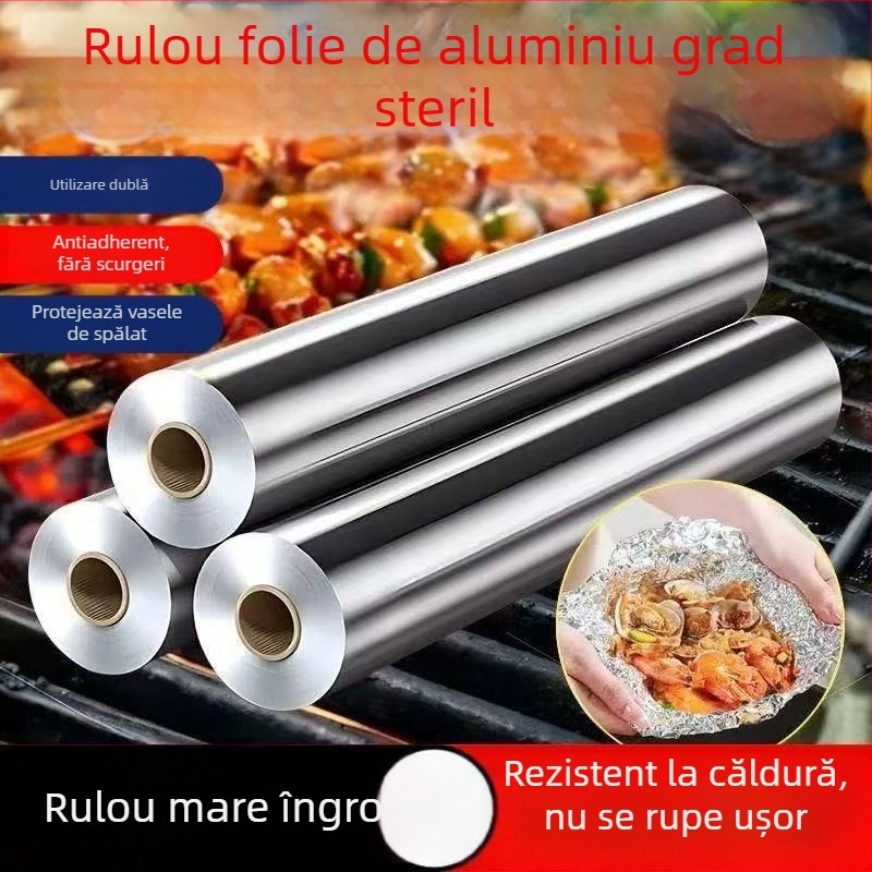 Folie de aluminiu alimentară, rezistentă la temperaturi înalte, cu grosime și lățime mari, pentru grătare și coacere, rolă mare