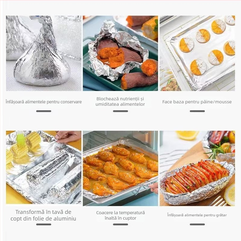 Folie de aluminiu alimentară, rezistentă la temperaturi înalte, cu grosime și lățime mari, pentru grătare și coacere, rolă mare