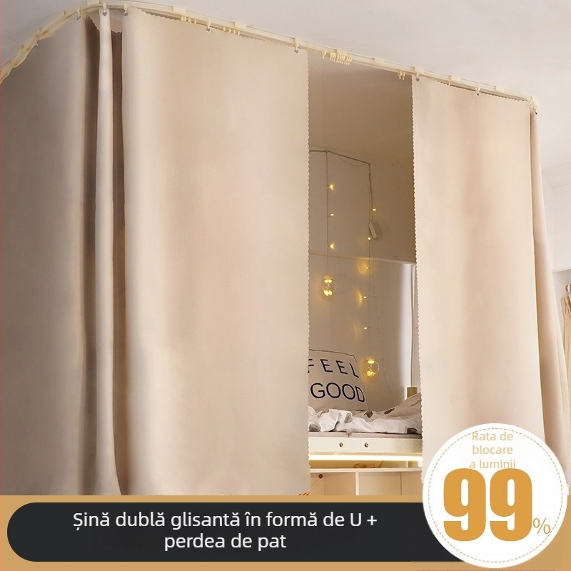 Cortină pentru pat cu șină în formă de U, dantelă franțuzească, opacifiantă, pentru dormitor și cămin
