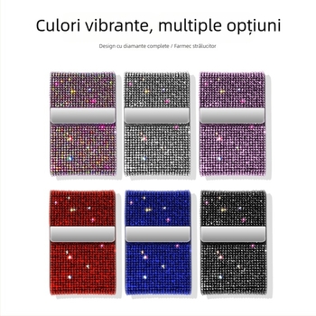 Dreptar auto pentru cărți de vizită, cu incrustare de diamante, capac rabat din oțel inoxidabil
