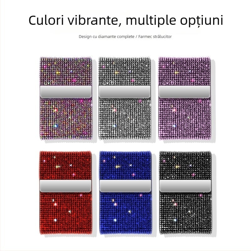 Dreptar auto pentru cărți de vizită, cu incrustare de diamante, capac rabat din oțel inoxidabil