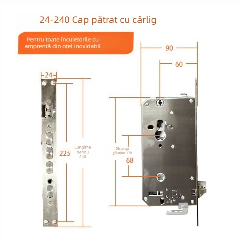 Corp de încuietoare pentru uși de securitate: cap pătrat 24.240, cap rotund 30.240, acționare simplă/dublă, tip universal