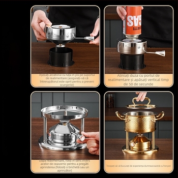 Oală de hot pot pentru o singură porție din oțel inoxidabil 304, cu plită pe gaz, pentru hoteluri și restaurante