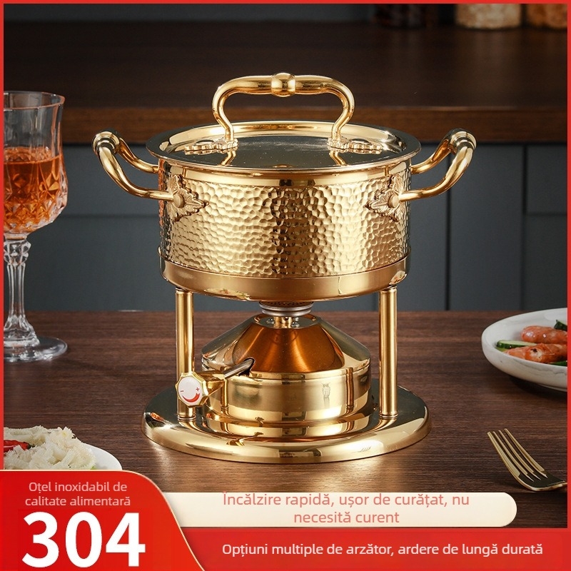 Oală de hot pot pentru o singură porție din oțel inoxidabil 304, cu plită pe gaz, pentru hoteluri și restaurante