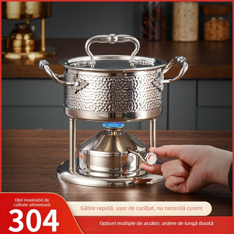 Oală de hot pot pentru o singură porție din oțel inoxidabil 304, cu plită pe gaz, pentru hoteluri și restaurante
