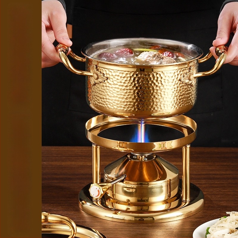 Oală de hot pot pentru o singură porție din oțel inoxidabil 304, cu plită pe gaz, pentru hoteluri și restaurante