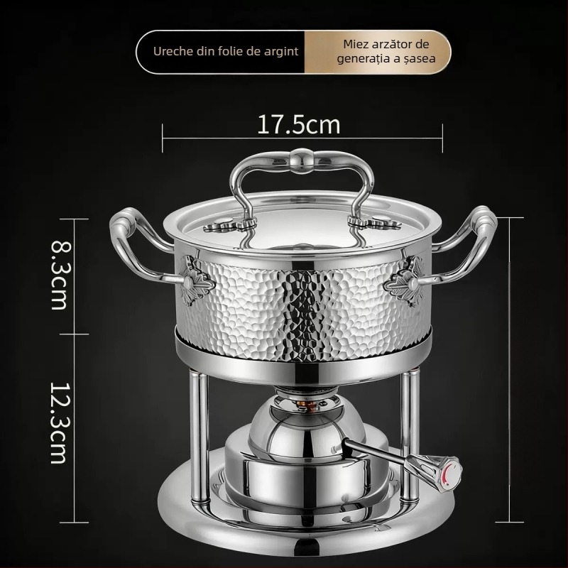 Oală de hot pot pentru o singură porție din oțel inoxidabil 304, cu plită pe gaz, pentru hoteluri și restaurante