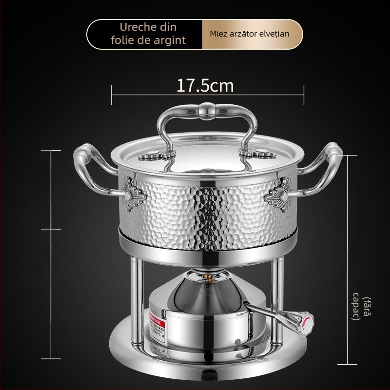 Oală de hot pot pentru o singură porție din oțel inoxidabil 304, cu plită pe gaz, pentru hoteluri și restaurante